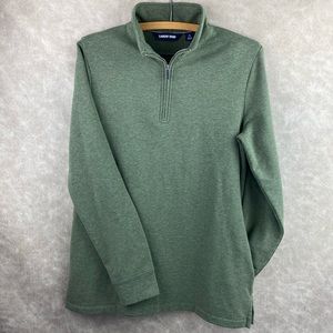 Lands’ End Quarter-Zip Cotton Pullover w/ Pockets - Green
